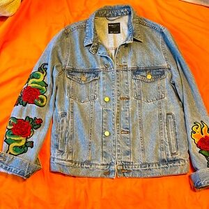 Bershka Denim Jacket with embellished sleeves